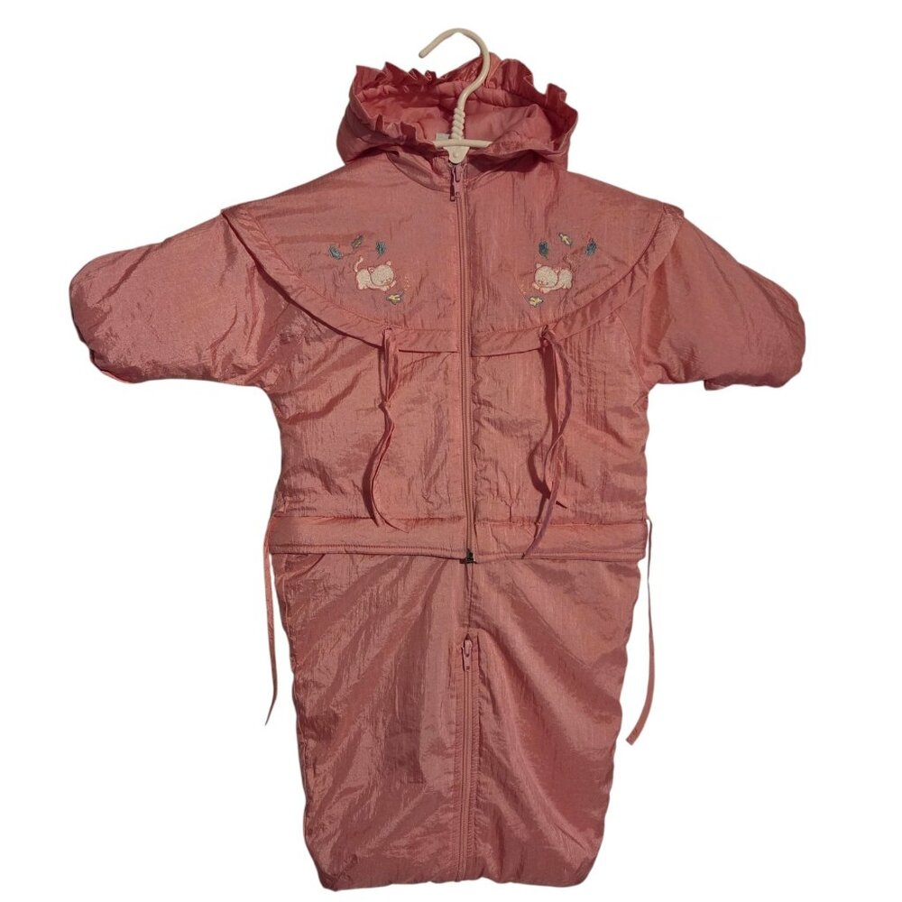 Vintage Bright Future Infant Snowsuit Pink Embroidered Zip One Size